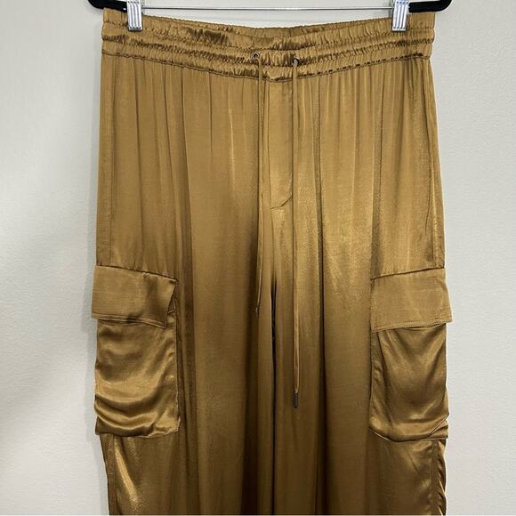 Rachel Zoe Relaxed Satin Drawstring Cargo Joggers Metallic Gold Bronze Large - Picture 4 of 10